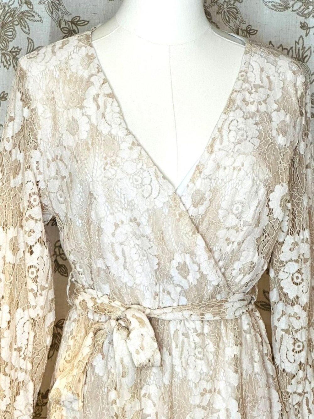 Floral Lace Mini Dress Size M Boho Cottagecore Romantic Feminine Fairy Etherial - Picture 2 of 9